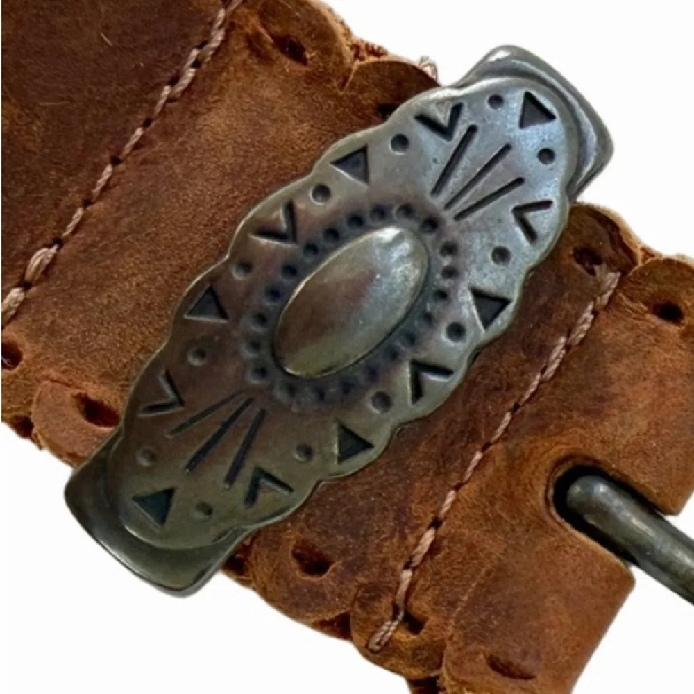 Leatherock Brown Suede Leather Belt Decorative Antique Silver Toned Buckle